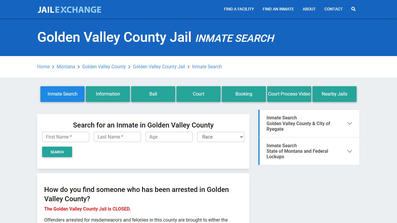 Golden Valley County Jail, MT Inmate Search: Roster & Mugshots