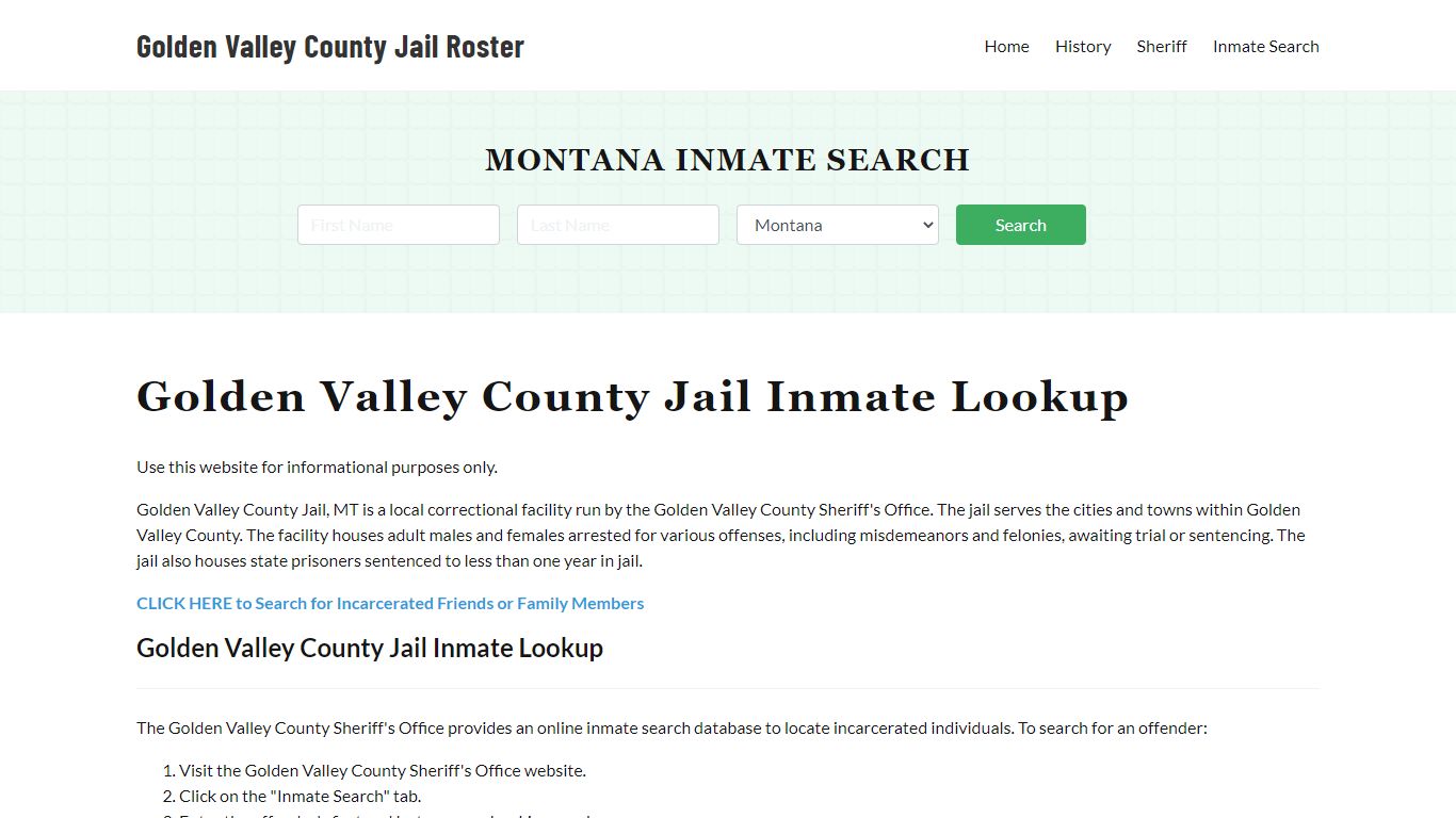 Golden Valley County Jail Roster Lookup, MT, Inmate Search