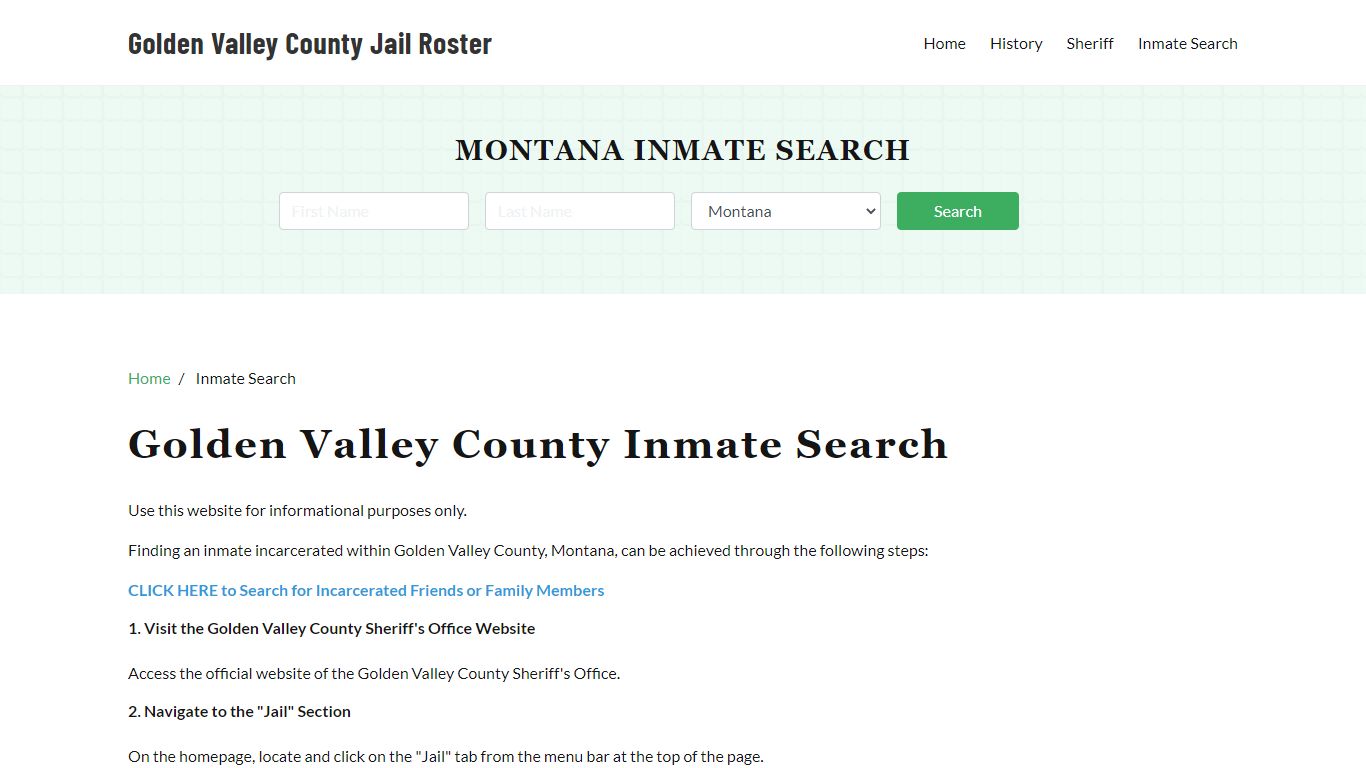 Golden Valley County, MT Detainee Lookup