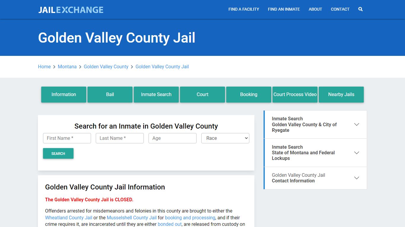 Golden Valley County Jail Roster Lookup, MT, Inmate Search